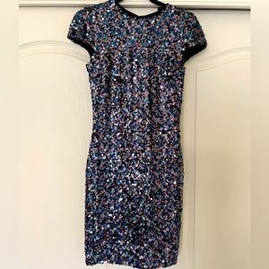 DRESS THE POPULATION - Sequined, Multi-Color Cap Sleeve Mini Dress - Size S
